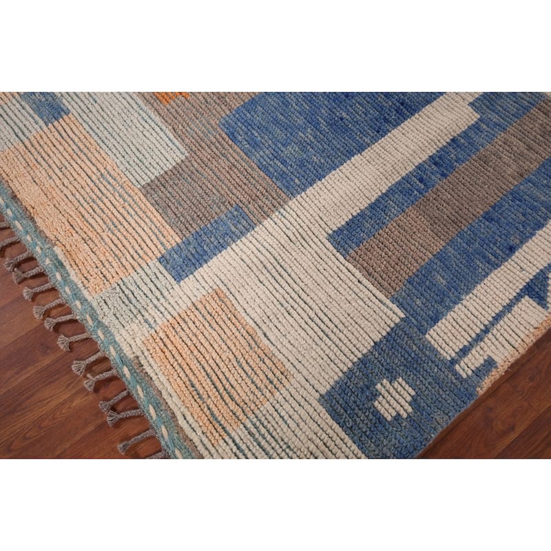 Contemporary Moroccan Abstract Area Rug Hand-Knotted Wool Carpet - 7'1"x 10'4"