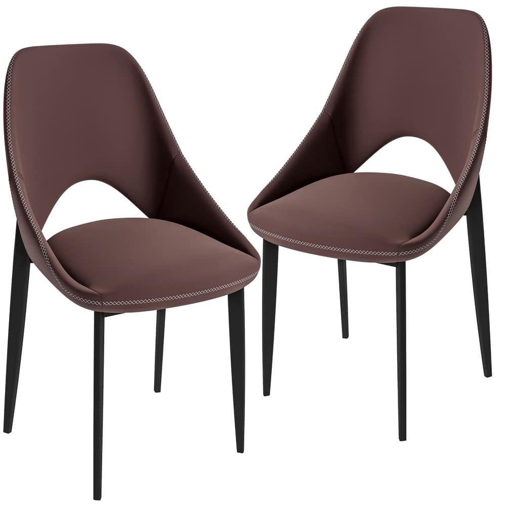 Amalfi Set of 2 Dining Chairs- Elegant Mid-Century Modern Chair w Open Back & Metal Legs for Kitchen, Dining Room & Small Spaces