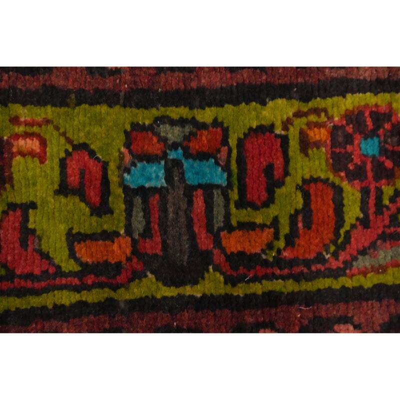 Hand Knotted Oriental 100% Wool Carpet Traditional Geometric Brown Hamedan Runner Rug - 10' 7'' X 3' 7''