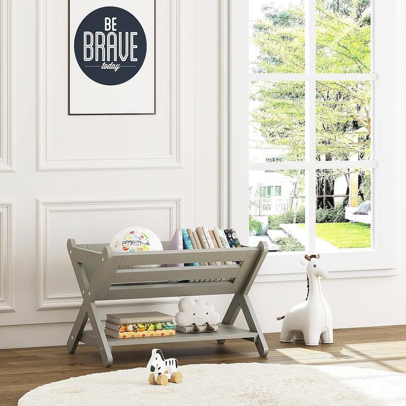 Kids Bookshelf with Caddy, Toddler Bookshelf