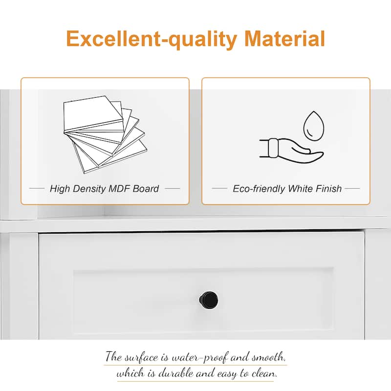 GDFStudio - Triangle Tall Corner Storage Cabinet with 3 Drawers and Adjustable Shelves for Bathroom