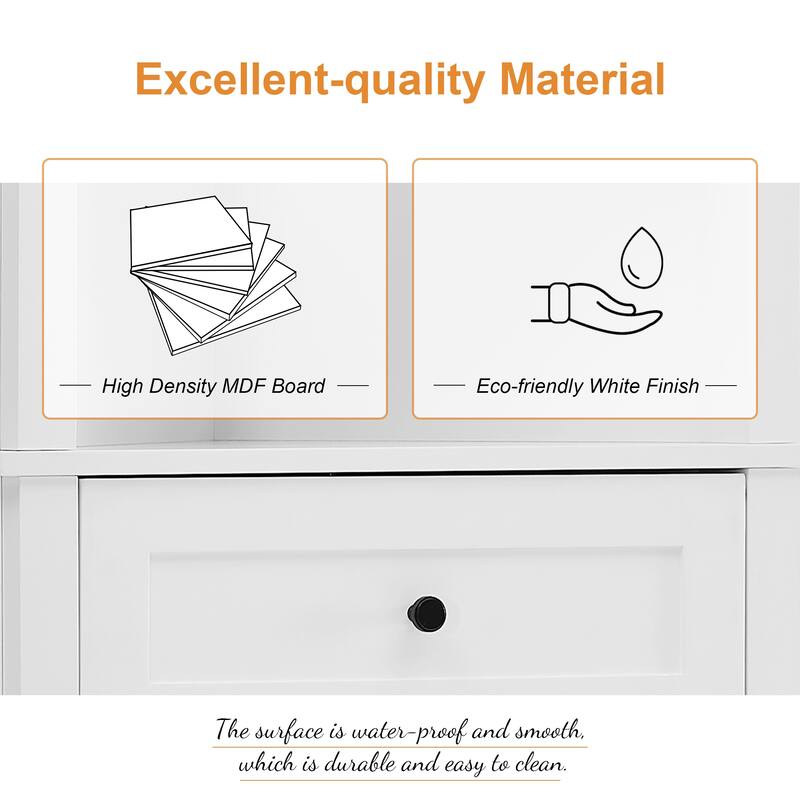 Triangle Tall Cabinet with 3 Drawers and Adjustable Shelves for Bathroom,