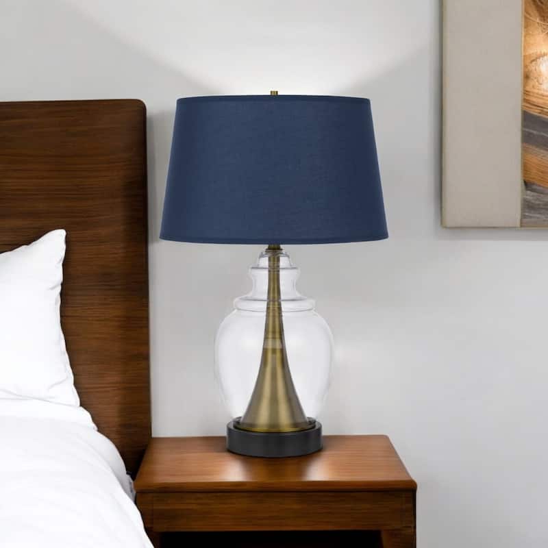 Black Metal Table Lamp with Navy Blue Empire Shade and Urn Base - 19” x 19” x 30” (D x W x H)