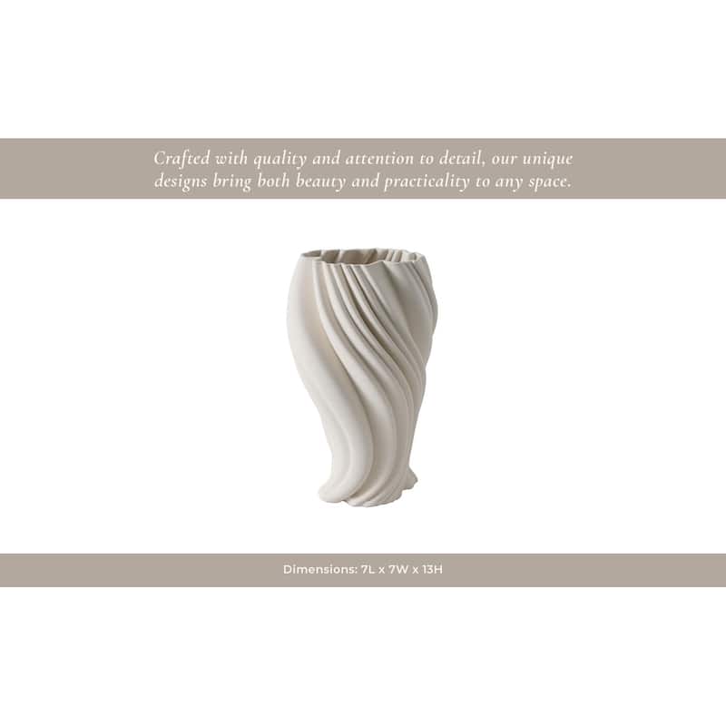 Porcelain Vase Twisted Sculptural Design Modern Art Style - 13" Ivory