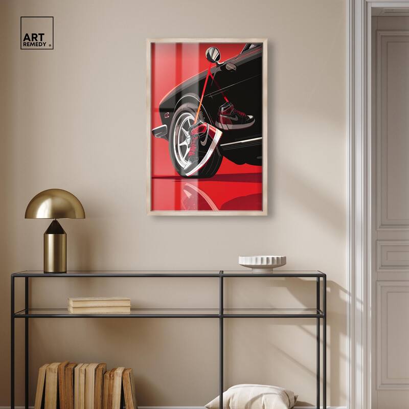 Red Bold Sneaker and Car Shadowbox by Art Remedy