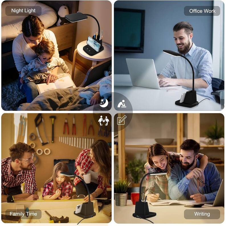 Small Desk Lamp with Pen Holder,3 Modes Dimmable Touch - 6.3"D x 5.12"W x 21.85"H