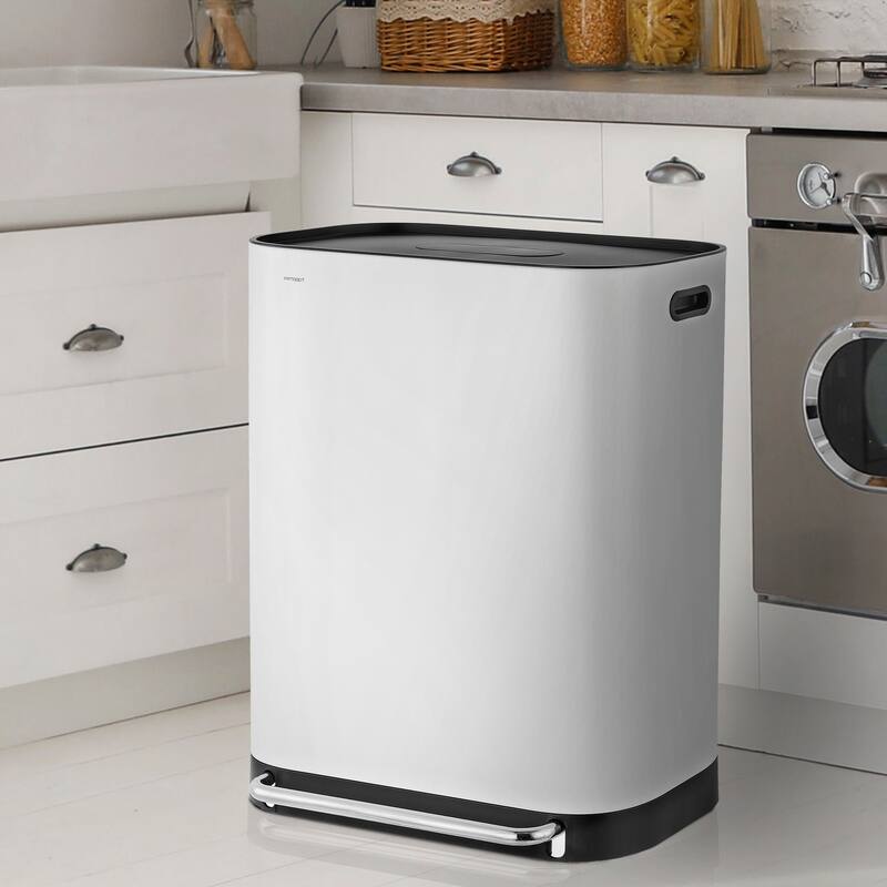 happimess Beni Kitchen Trash/Recycling 16-Gallon Double-Bucket Step-Open Trash Can, Chrome