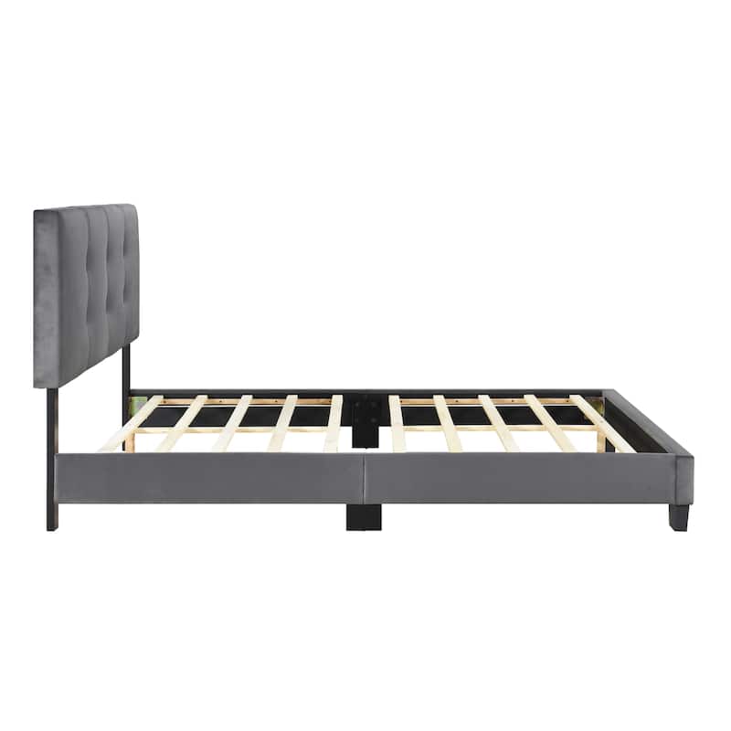 Full Size Velvet Platform Bed with Adjustable Height Headboard and Button Tufted Design