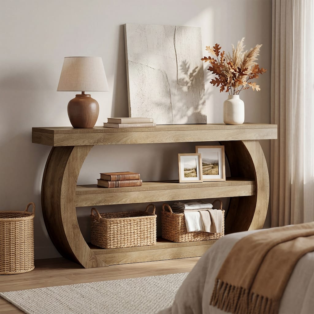 3-Tier Farmhouse Console Table, 63-Inch Entryway Table with Storage