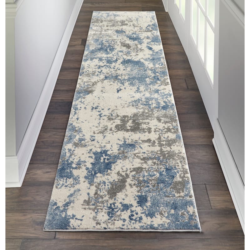 Porch & Den Meadowgate Eclectic Abstract Area Rug - 2'2" x 7'6" Runner - Grey/Blue - Rectangle