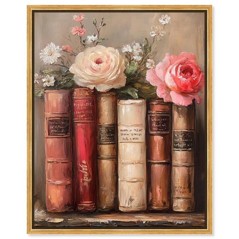 Bookshelf Bouquet III Canvas by Art Remedy - Gold - 36" x 45"