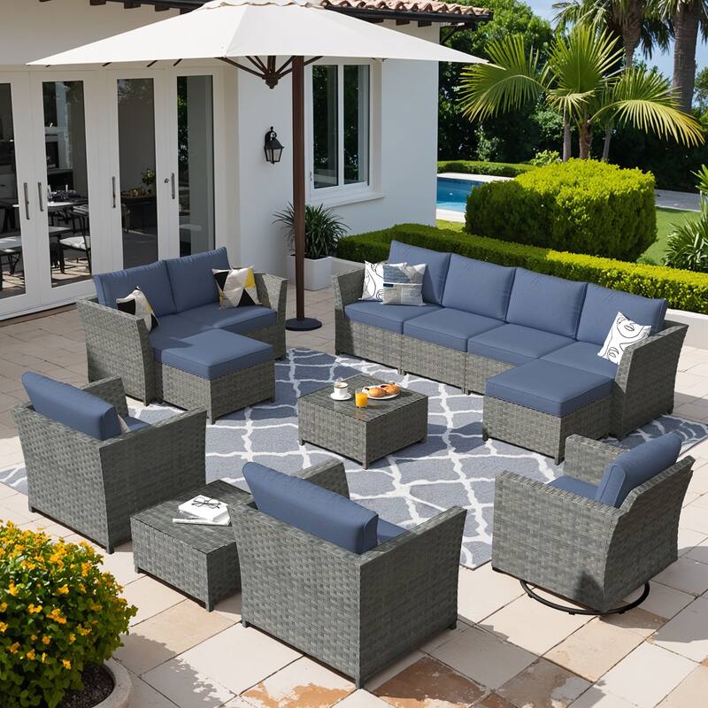 XIZZI 13-piece Outdoor Patio Furniture Conversation Set - Denim Blue