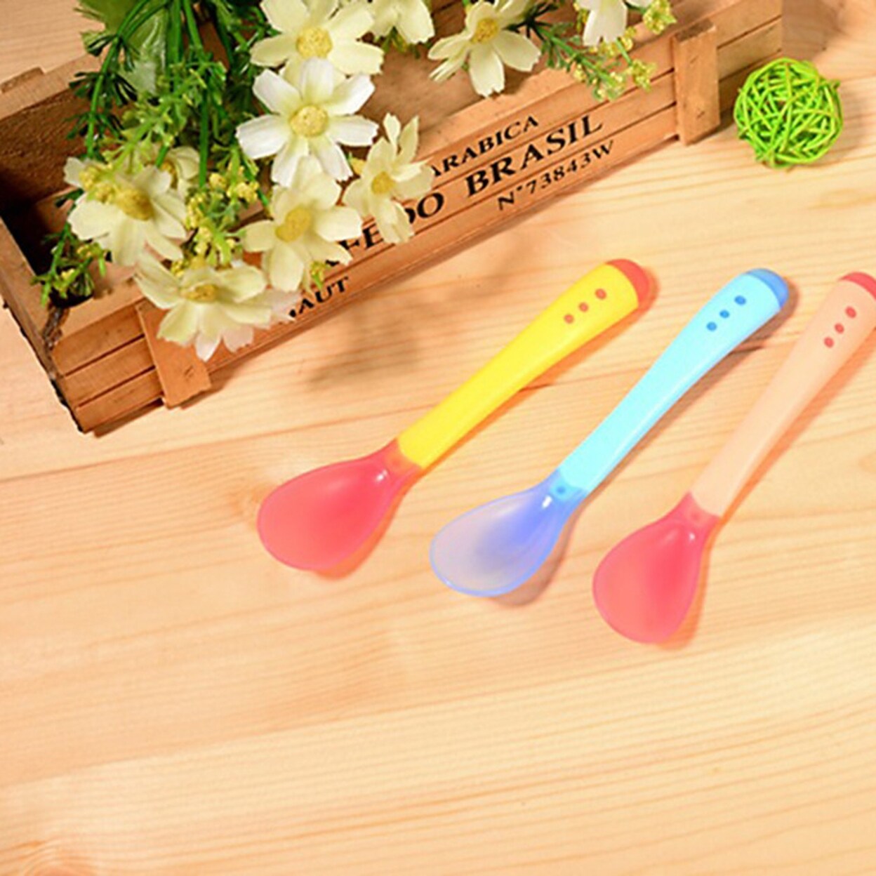 Safety Temperature Sensing Spoon Baby Flatware Kids Tableware FS