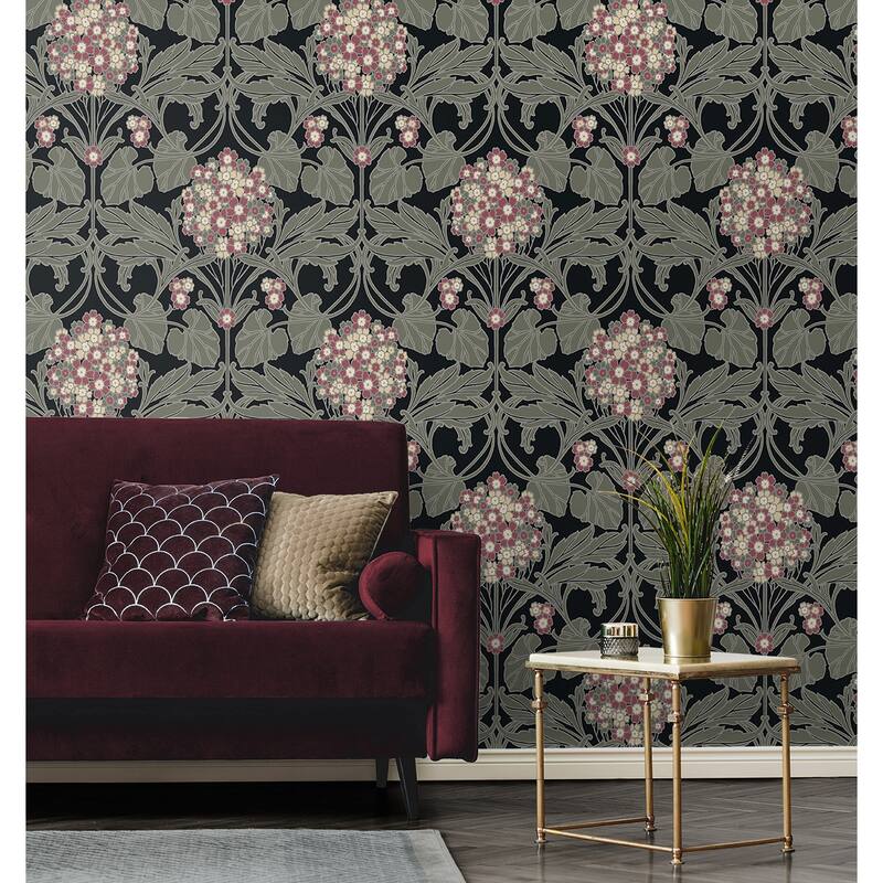 Seabrook Designs Floral Hydrangea Nonwoven Unpasted Wallpaper