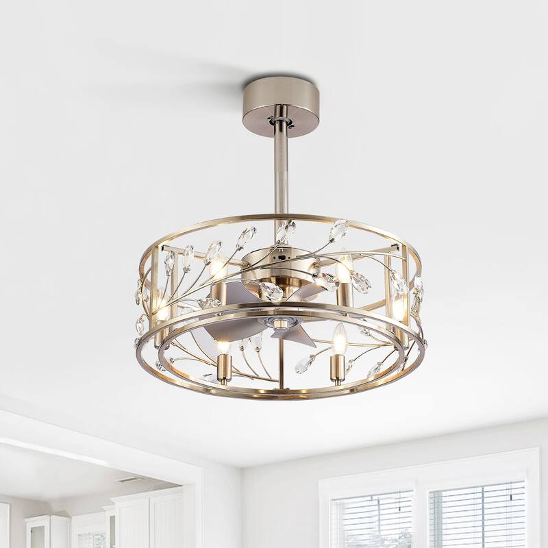 20" Caged Ceiling Fans with Crystal Lighting Kit Remote Control - 20 Inch
