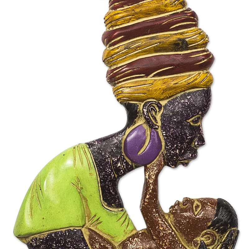 Novica Handmade Sweet Mama Wood Relief Panel