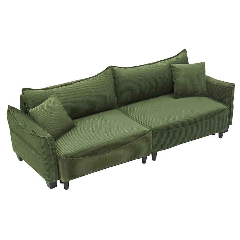 Corduroy Fabric Sofa with 2 Pillows and Legs