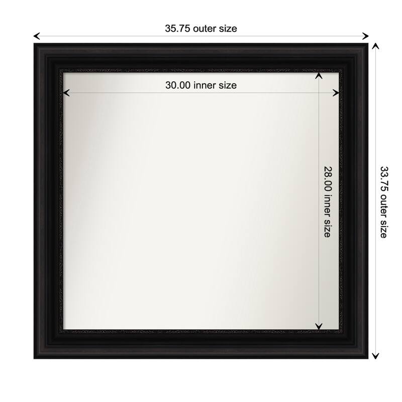 Parlor Black Framed Non-Beveled Custom Wall Mirror, Bathroom Vanity Mirror - Outer Size: 35.75 x 33.75