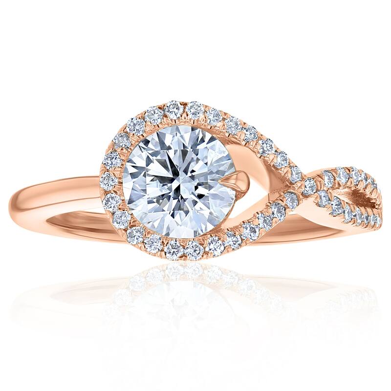 Kobelli 1.25 Carats Lab Grown Diamond Certified 14k Solid Gold Round Twist Lasso Ring - Rose - 7.5
