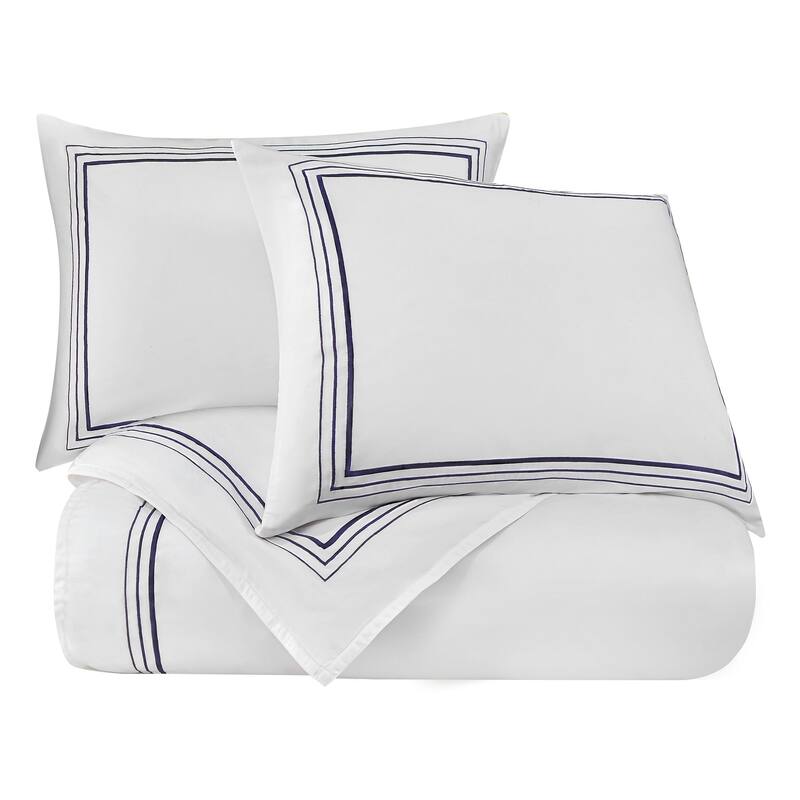 HiEnd Accents 100% Cotton Hotel Luxury Embroidered Border Duvet Cover Set, 3PC