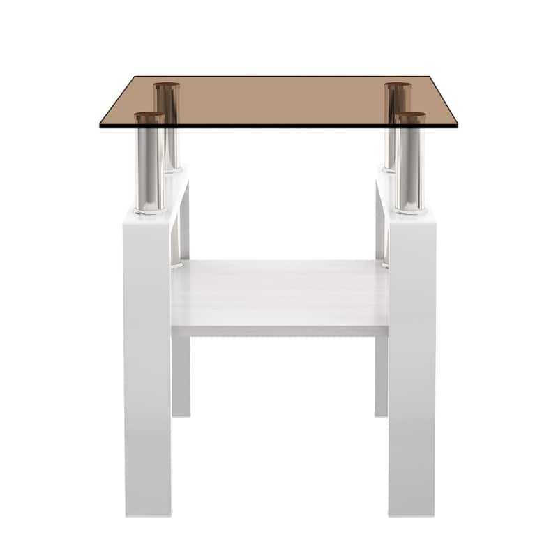 Set of 2 Modern Tempered Glass Tea Table ,Tempered Glass Tabletop with MDF Layer,Coffee Table