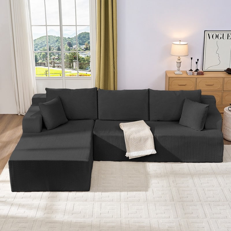 Mixoy 2-Pcs Free Combination Modular Sectional Sofas with Deep Seat,Corduroy L-Shaped Sofa with Chaise Lounge - 3-Seater