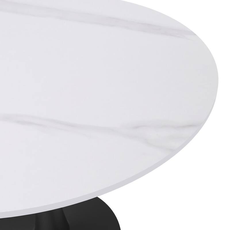 Bristol 35" Round Dining Table for 4 with Sintered Stone Tabletop in Black Base for Kitchen & Dining Room