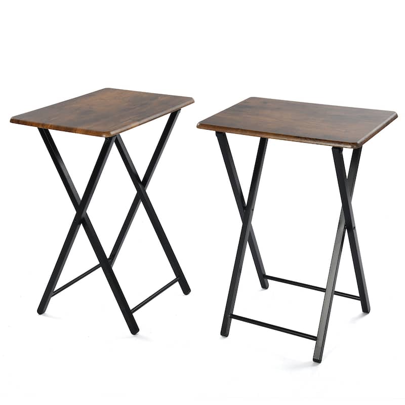 HomyLin Wood Folding TV Trays with Metal Frame, 2PC, Rustic Brown
