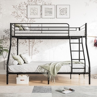 Black Twin-over-Full Metal Bunk Bed, Easy Assembly with Enhanced Upper-Level Guardrail