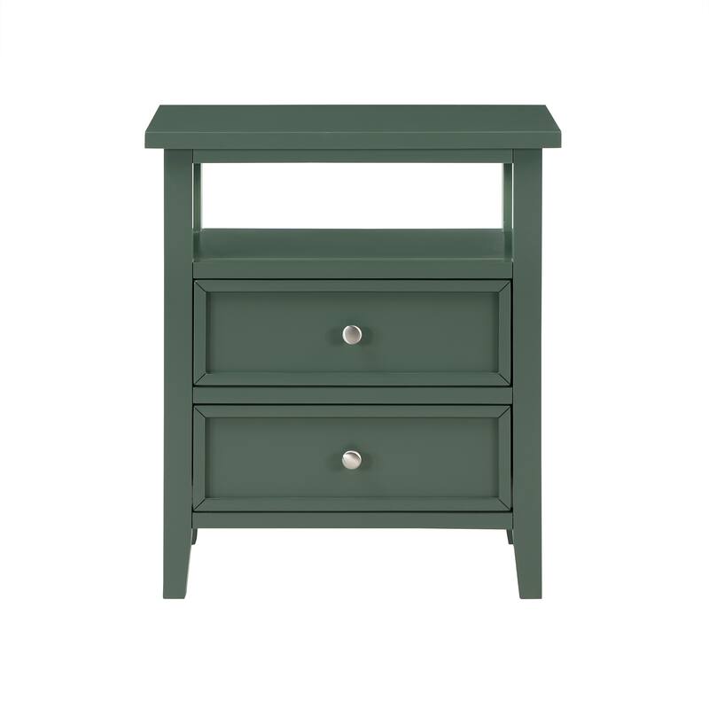 2- Drawer Nightstand with Nickel Knobs and Open Shelf Solid Wood Construction
