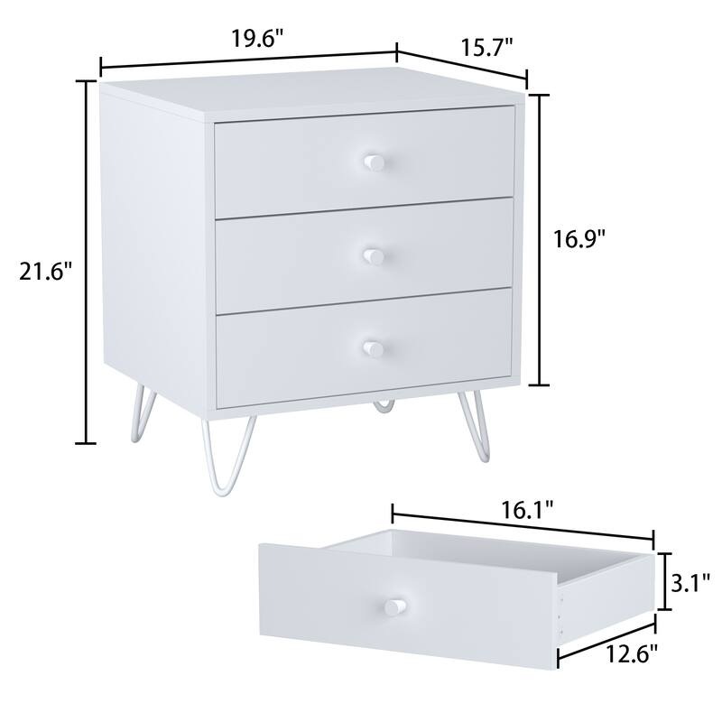 21.6'' Tall 3 - Drawer Nightstand White/Grey/Black(1 Piece)