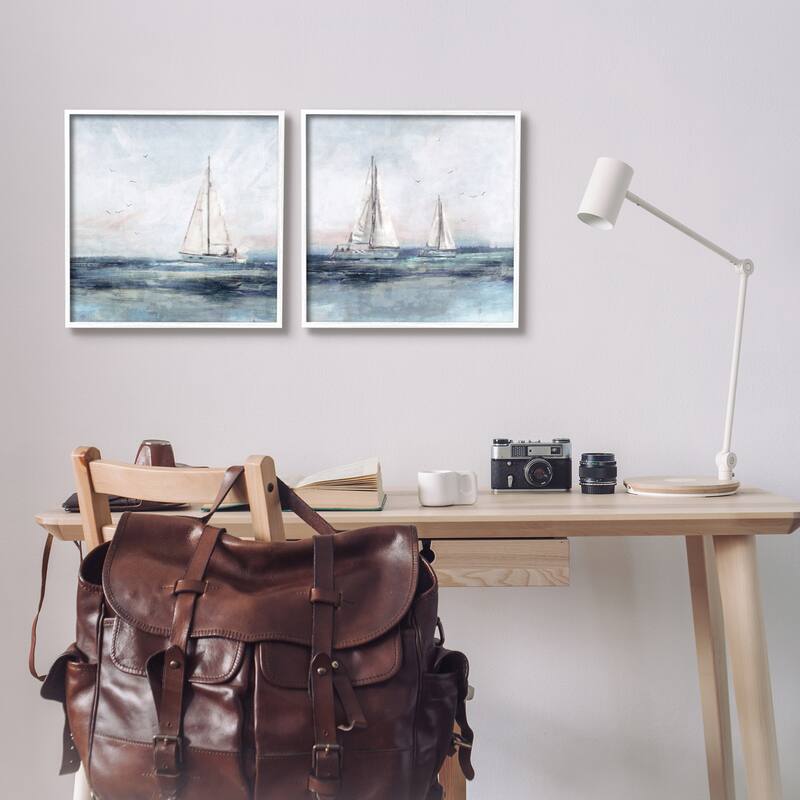 Stupell Blue Sailing Ocean Scene 2 Piece Set Framed Giclee Texturized Wall Art, Design By Nina Blue