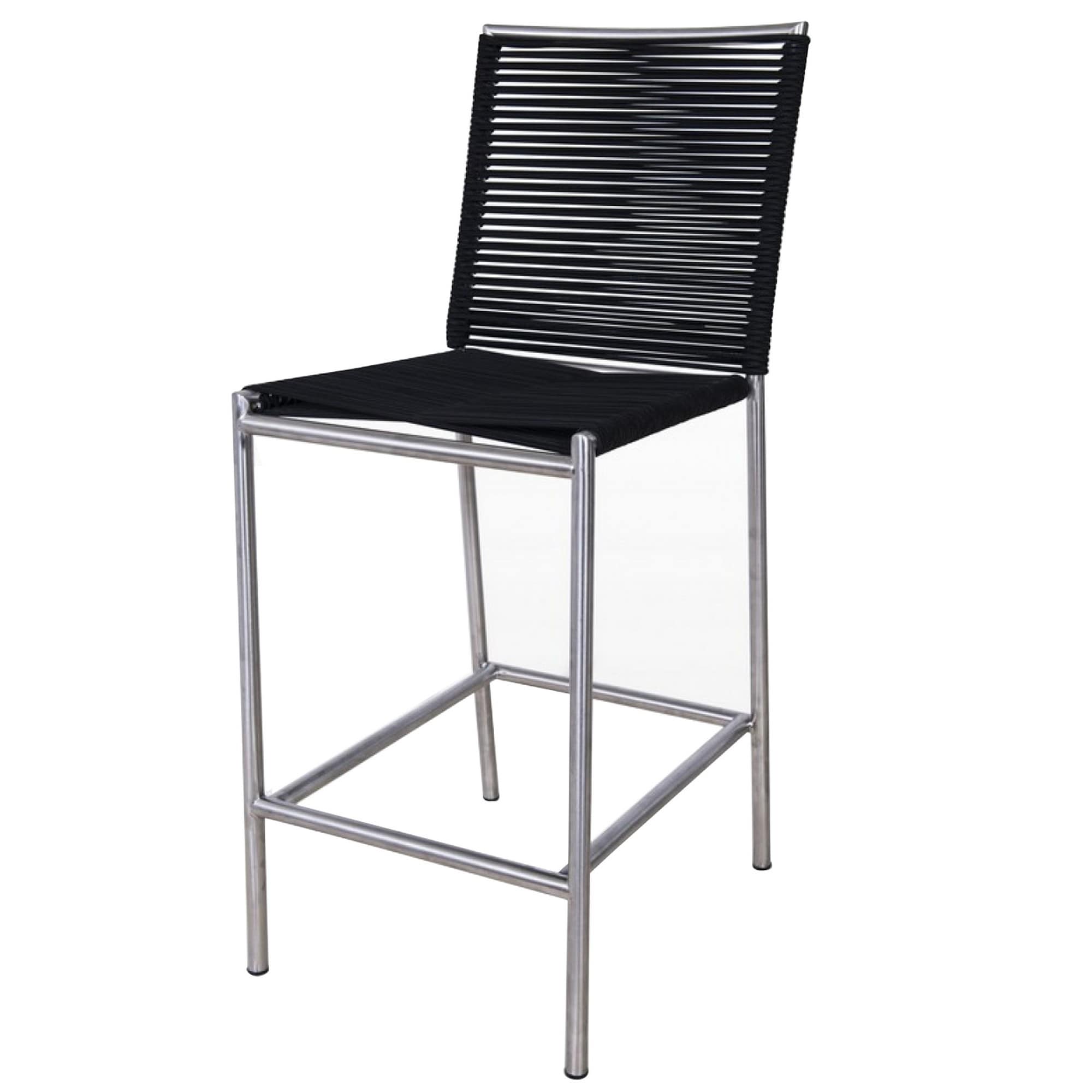 contemporary bar stool with bungee cord seat and back black and silver
