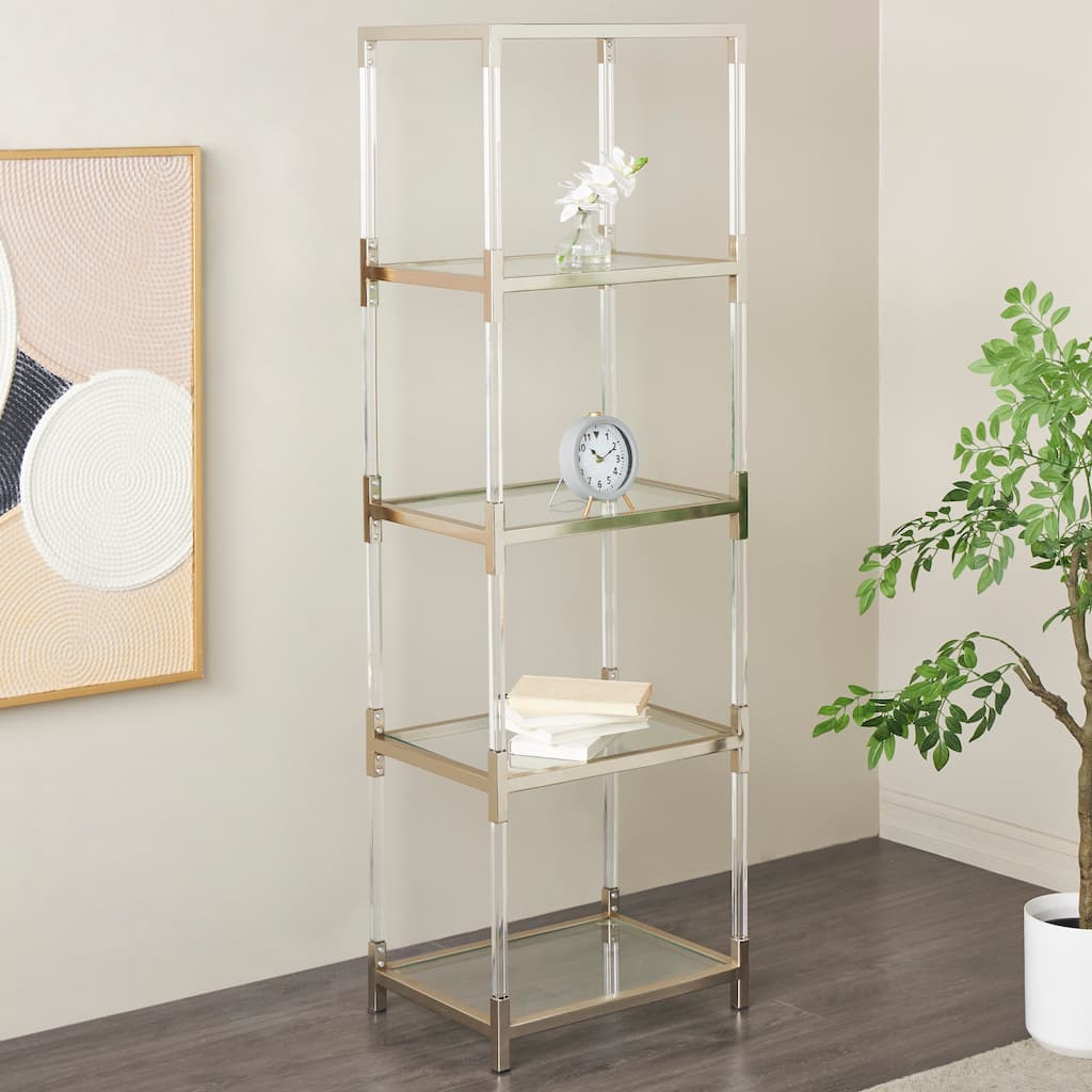 Clear Acrylic Plastic Cube Shaped Shelving Unit with Silver Frame Supports