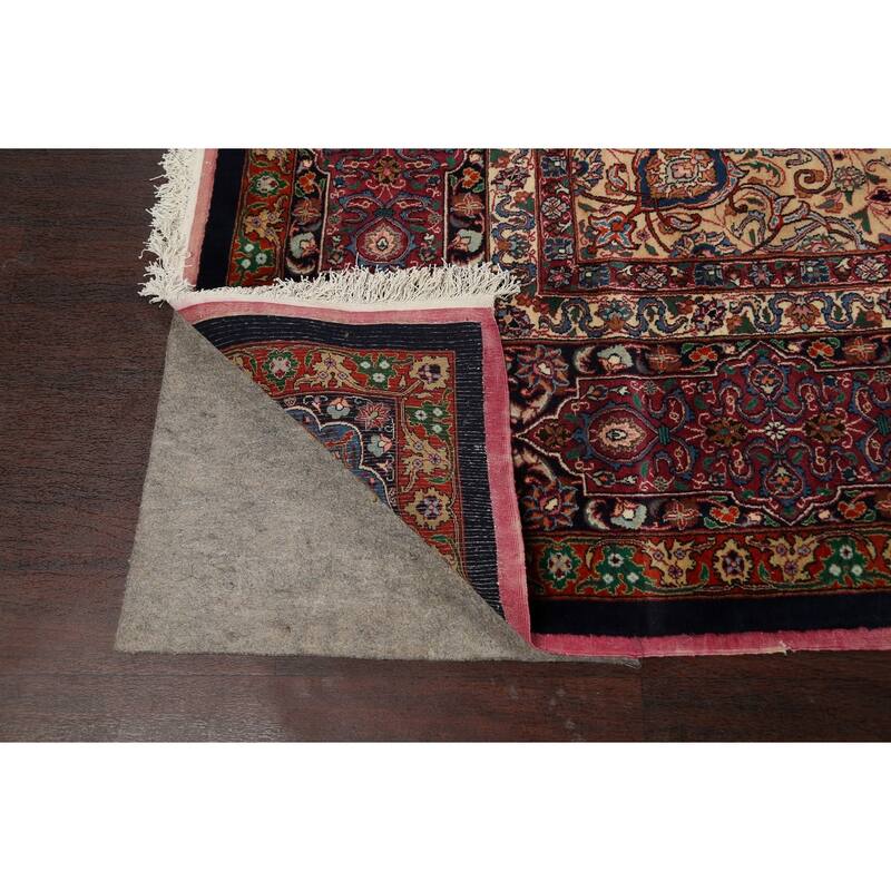 Hand Knotted Oriental 100% Wool Carpet Traditional Floral Navy Blue & Blues Mashad Area Rug - 15' 5'' X 11' 1''