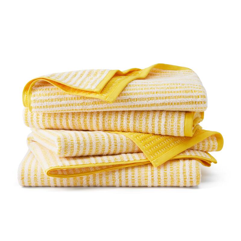 TOWN & COUNTRY PLAY 4-Piece Striped Reversible Terry Brights Bath Towel Set - 30"x58" - Yellow