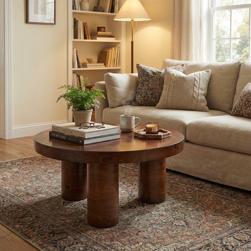 Christopher Knight Home - Barrister Modern 31.5" Round Coffee Table with Sculptural 3-Leg Base, Versatile for Living Areas