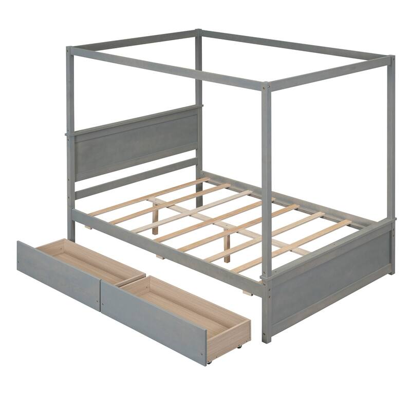 Merax Full Size Wood Canopy Bed with two Drawers