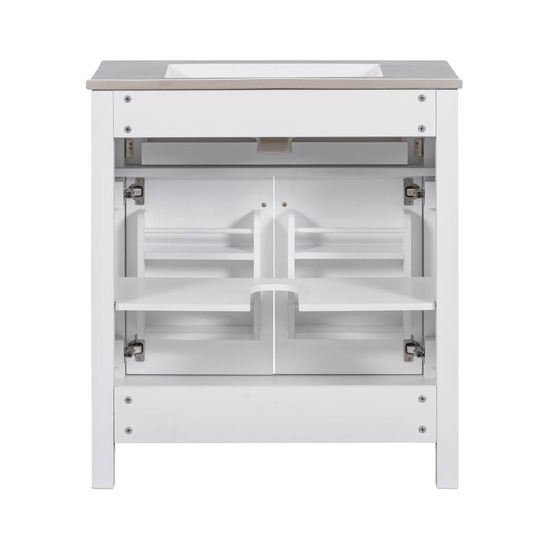 Set of 2 Vanity for Bathroom with Double Ceramic Sinks, 60" Modern Storage Cabinet with Flip-down Drawers and Door Organizers