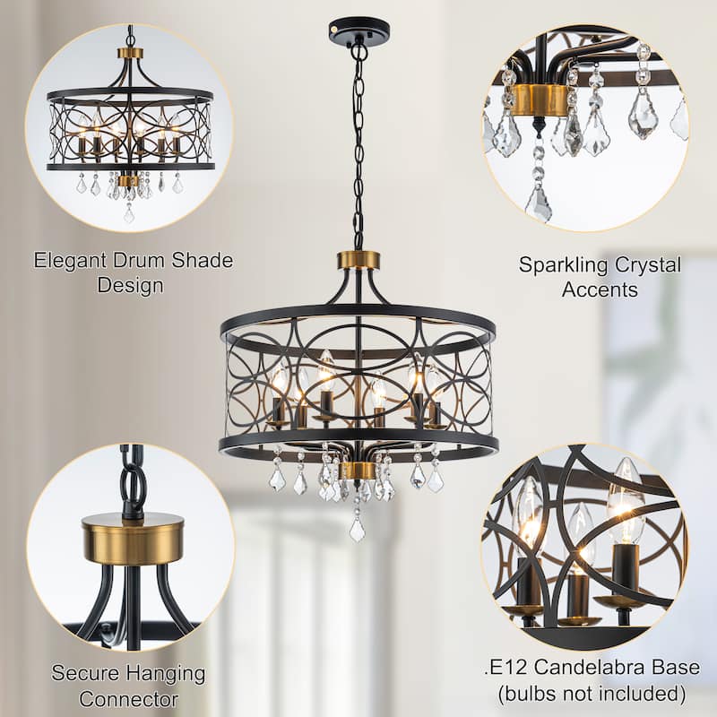 Starsky 6-Light Modern Lantern Drum Chandelier with Crystal Drop - Black