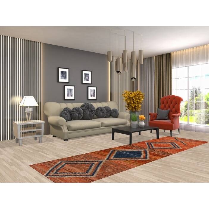 Orange Moroccan Runner Rug Handmade Tribal Oriental Wool Carpet - 2'9" x 9'10"