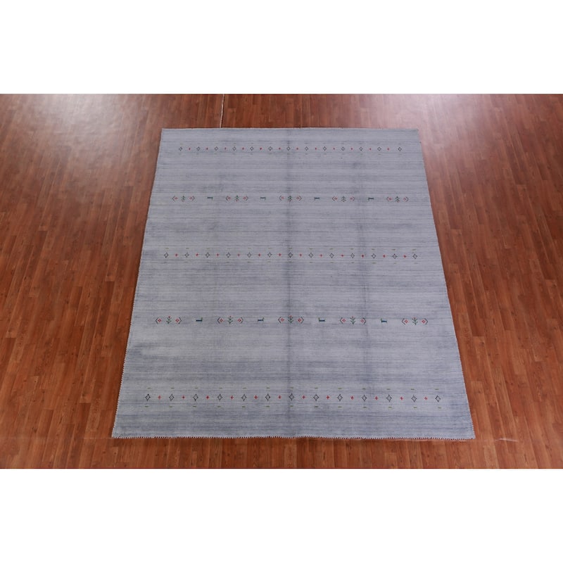 Hand Knotted Oriental 100% Wool Carpet Tribal Animal Pictorial Navy Blue & Blues Gabbeh Area Rug - 9' 9'' X 8' 2''