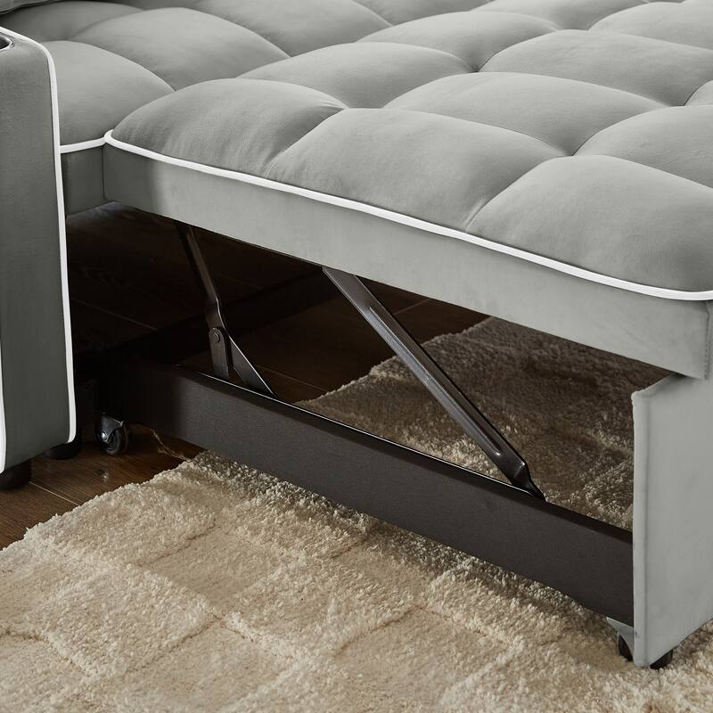 Convertible Sofa Bed with Adjustable Back, USB Charger, and Pillows for Living Room or Office