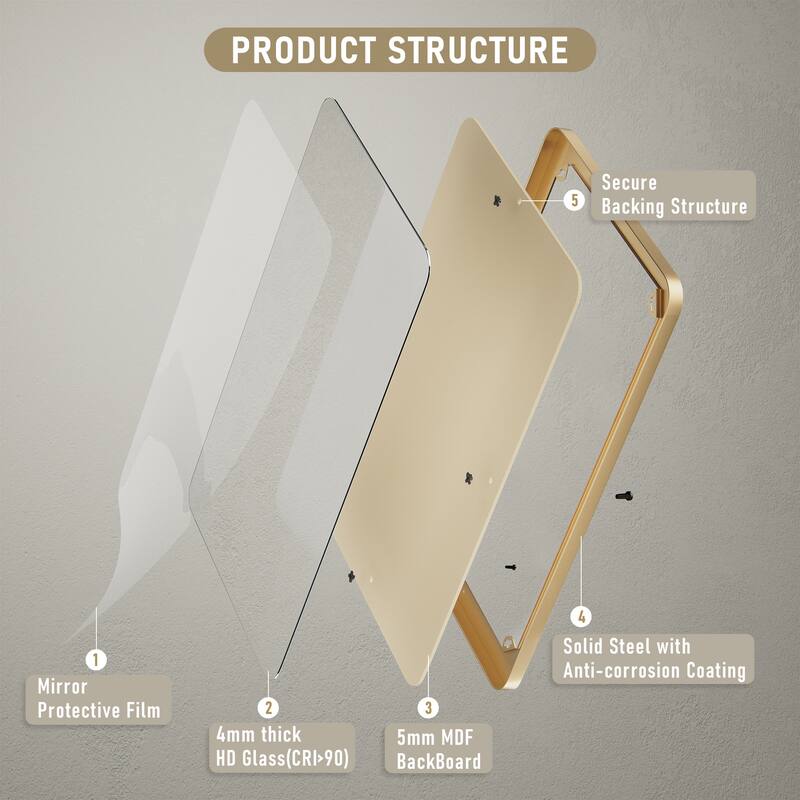 Wall Mirror Vanity Mirror Bathroom Mirror with Round Corner (1 Piece)