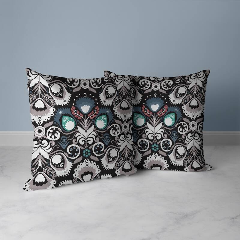 Whimsical Cat Eye Faux Suede Reversible Throw Pillow White and Black