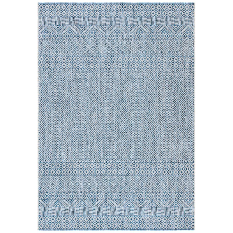 SAFAVIEH Courtyard Terezija Indoor/ Outdoor Waterproof Patio Backyard Rug - 2' x 3'7" - Grey/Blue