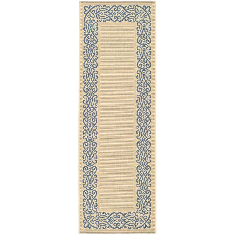 SAFAVIEH Courtyard Marylou Waterproof Patio Backyard Rug - 2'3" x 6'7" Runner - Natural/Blue