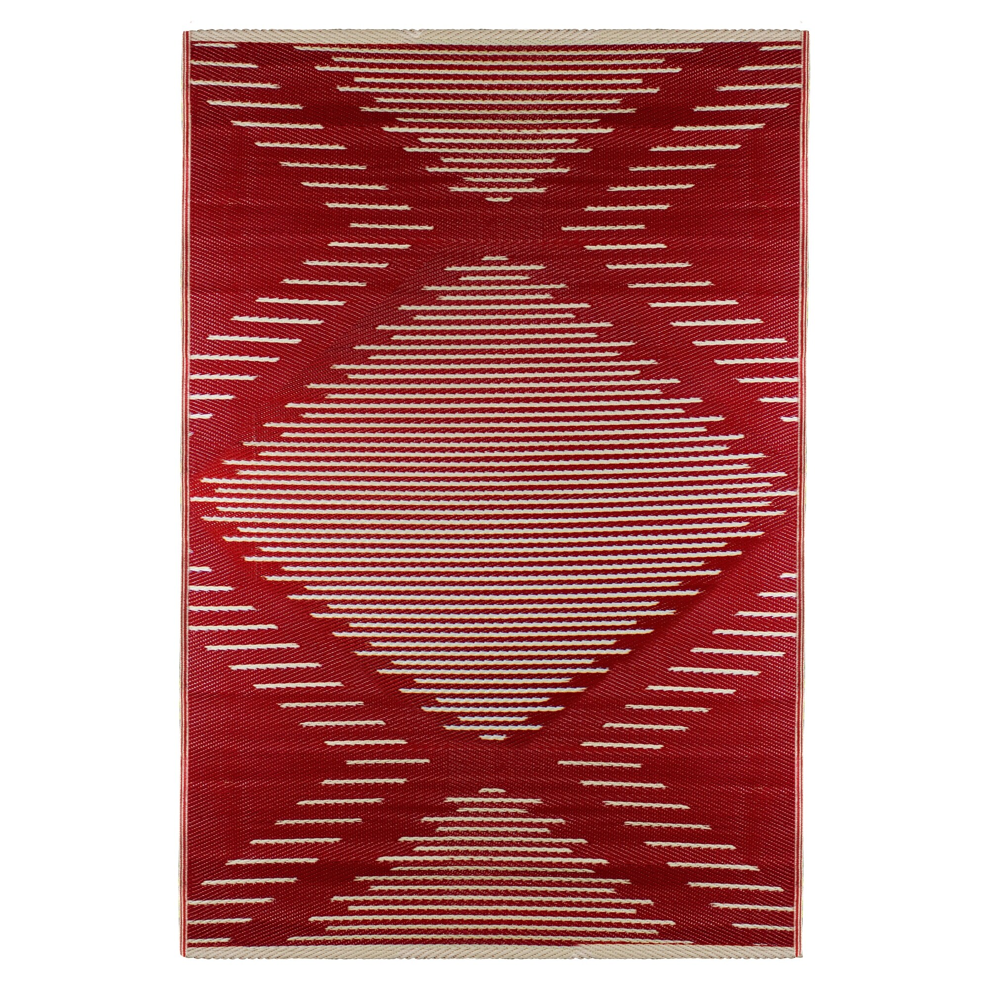 4' x 6' Red and Beige Tribal Pattern Rectangular Outdoor Area Rug - 4' x 6'