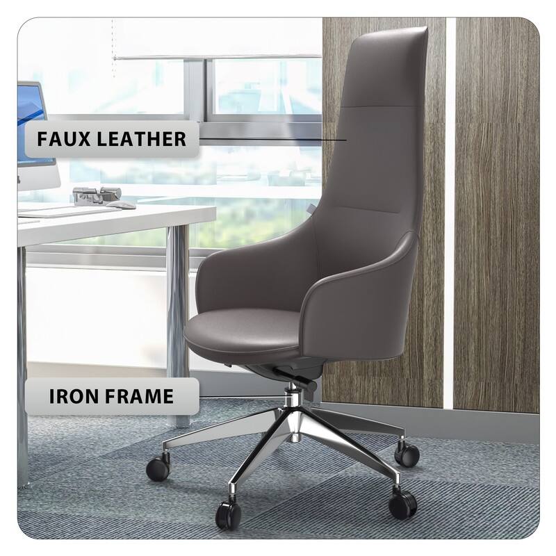 Celeste Ergonomic Adjustable Height Leather Executive Office Chair with Durable Iron Frame, and Swivel for Comfort & Support
