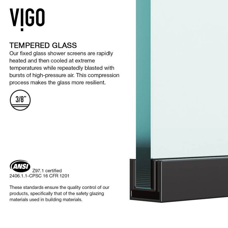 VIGO Zenith 34" W x 74" H Frameless Fixed Shower Screen in Matte Black